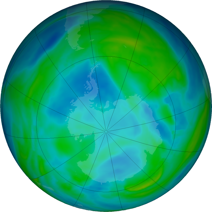 Antarctic ozone map for 01 June 2021